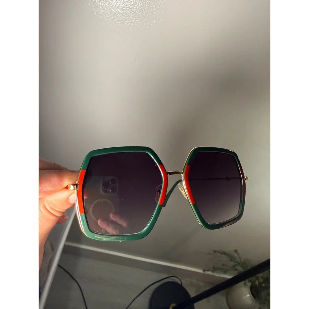 Italian style 70s red green frame gray ombre glam sunglasses model nyc paris guc
